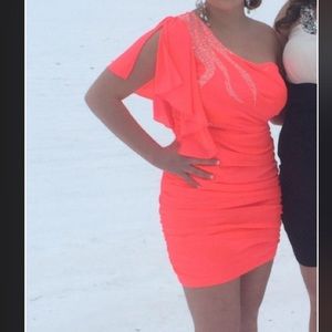 Neon Pink Rhinestone Embellished Dress